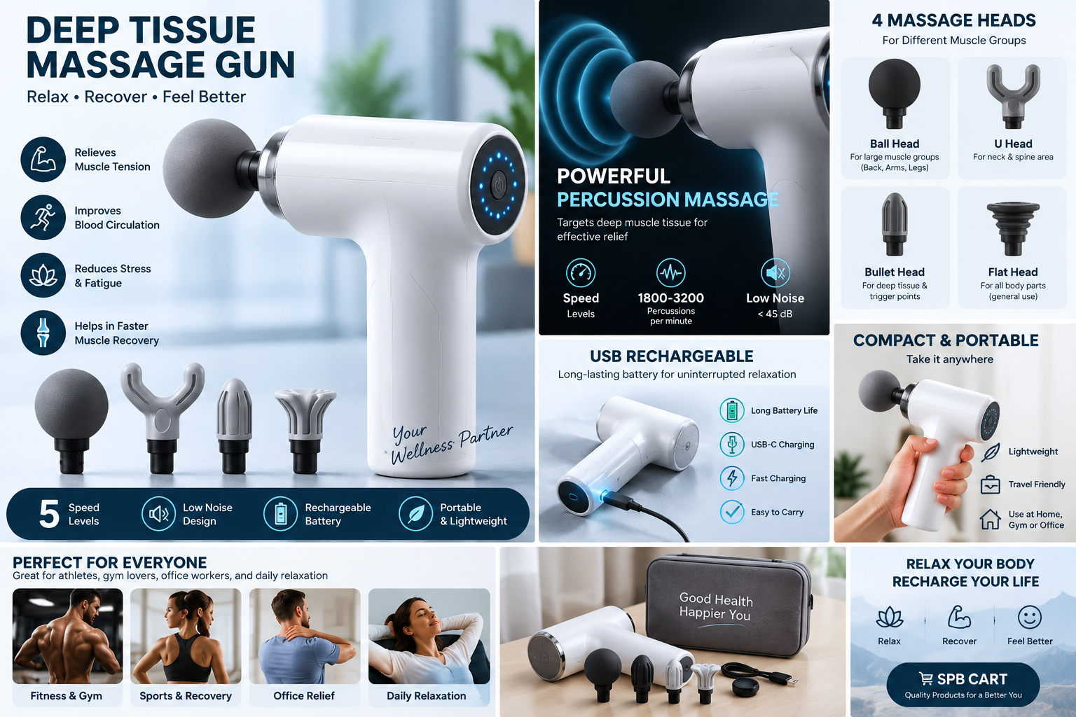 Massage Gun – Deep Tissue Percussion Massager
